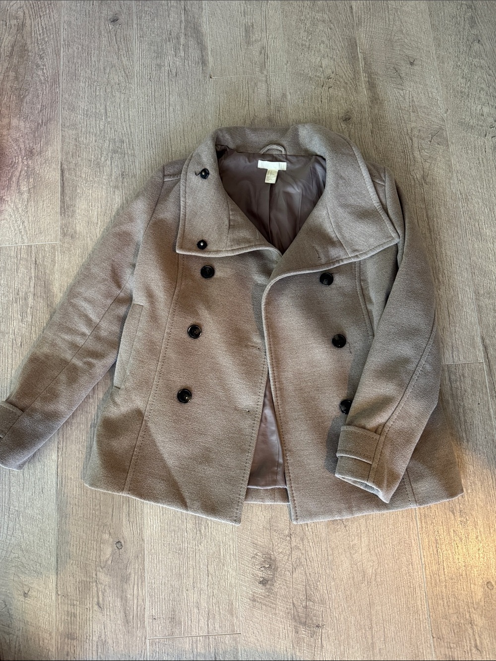 H&M Taupe Wool-Blend Coat with Mauve Lining